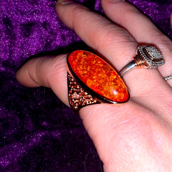 NWT Orange Goldstone Amber Orgonite Filagree Rose Gold Ring Sz 8 - Picture 6 of 8